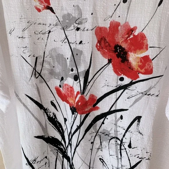 Jess & Jane 100% Cotton Gauze V-Neck Floral Print Cottagecore Tunic Size 1X - Picture 3 of 4